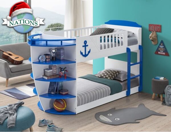 Neptune Twin/Twin Bunk Bed Package- White/Blue - Holiday Closeout - 50% OFF