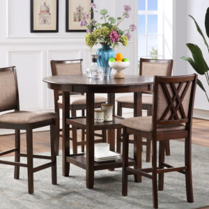 5pc Amy Counter Height Round Dining Table – Brown Cherry