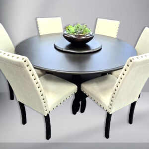 7pc NewForte Dining Table – Black – Beige Linen